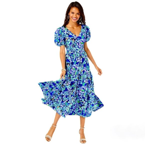 Lilly Pulitzer Dresses & Skirts - Lilly Pulitzer Grace Short Sleeve Midi Dress in Blue Grotto NWT - Size 8
